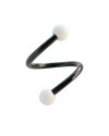 Piercing oreja, tragus, cartílago en forma de espiral con dos bolas blancas, 8mm de diámetro