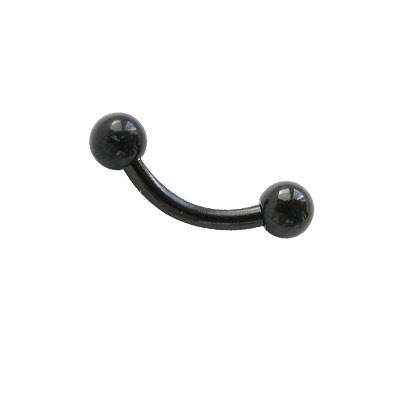 Piercing oreja, tragus, helix y cartílago de acero negro, palo curvado, largo 6mm y bolas 3mm