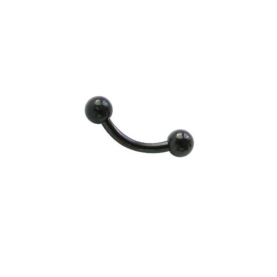Piercing oreja, tragus, helix y cartílago de acero negro, palo curvado, largo 6mm y bolas 3mm