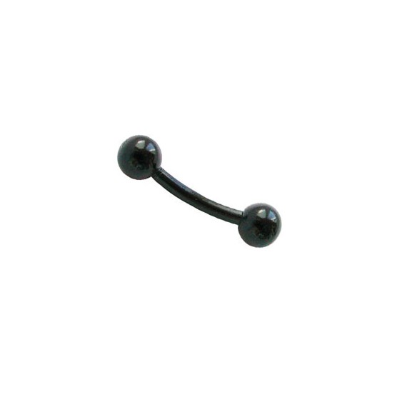 Piercing oreja, tragus, helix y cartílago de bioplast flexible negro, palo curvado, largo 6mm y bolas 3mm