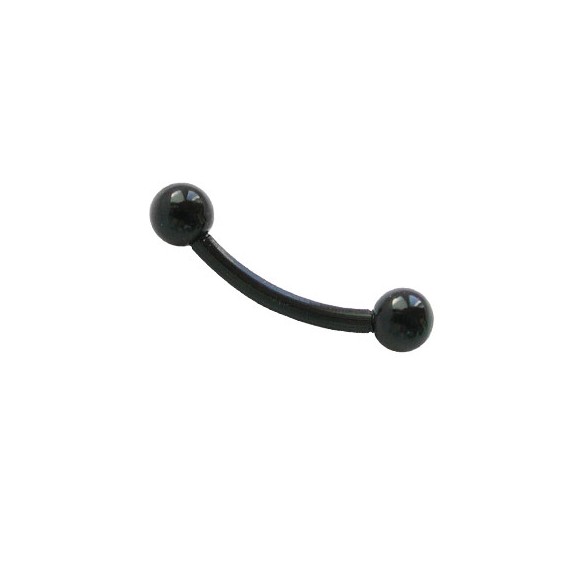 Piercing oreja, tragus, helix y cartílago de bioplast flexible negro, palo curvado, largo 8mm y bolas 3mm