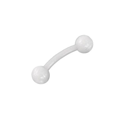Piercing oreja, tragus, helix y cartílago de bioplast flexible blanco, palo curvado, largo 6mm y bolas 3mm