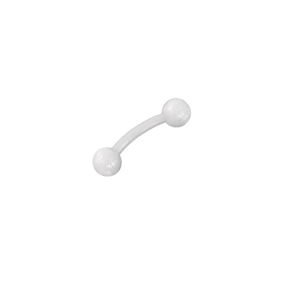 Piercing oreja, tragus, helix y cartílago de bioplast flexible blanco, palo curvado, largo 6mm y bolas 3mm