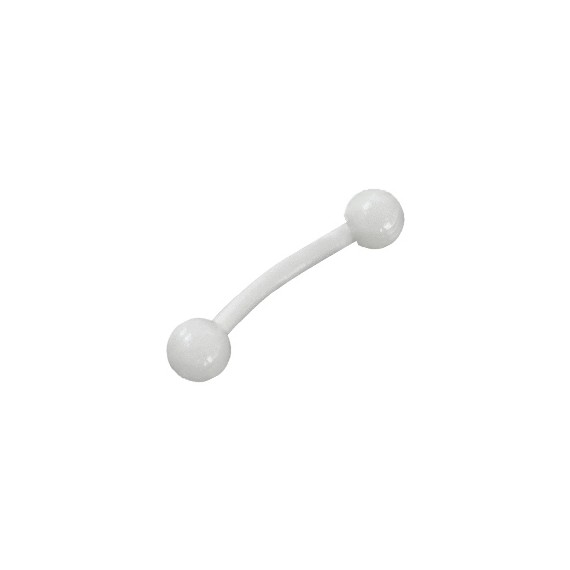 Piercing oreja, tragus, helix y cartílago de bioplast flexible blanco, palo curvado, largo 8mm y bolas 3mm