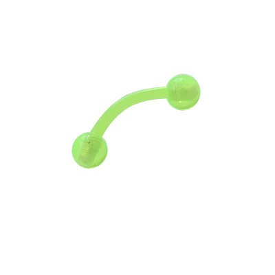 Piercing oreja, tragus, helix y cartílago de bioplast flexible verde fosforescente, palo curvado, largo 6mm y bolas 3mm