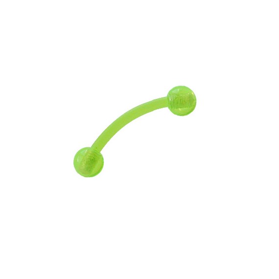 Piercing oreja, tragus, helix y cartílago de bioplast flexible verde fosforescente, palo curvado, largo 8mm y bolas 3mm