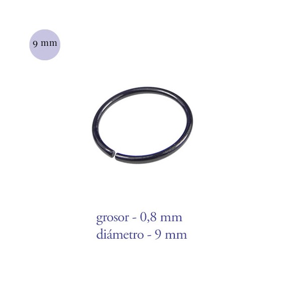 Anneau nez fermé en acier noir, 9 mm diamètre, épaisseur, 0,8 mm