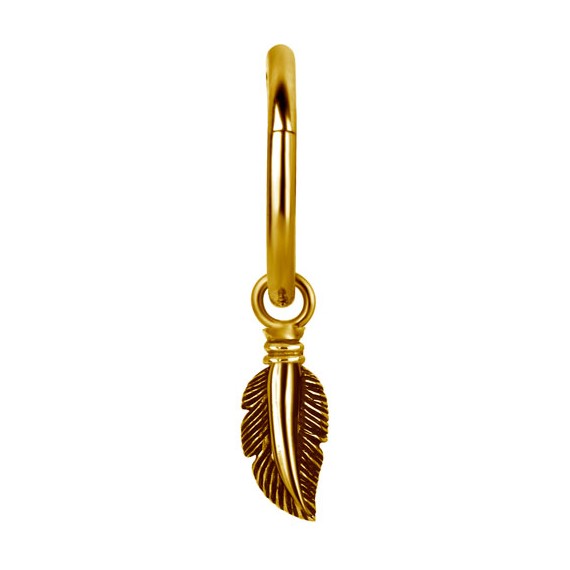Aro lóbulo oreja con pluma colgando dorado