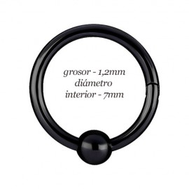 Aro hélix oreja con bola, liso negro, cierre bisagra con click, 7mm, grosor 1,2mm