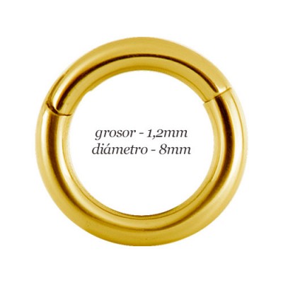 Aro hélix oreja liso dorado, cierre bisagra con click, 8mm, grosor 1,2mm