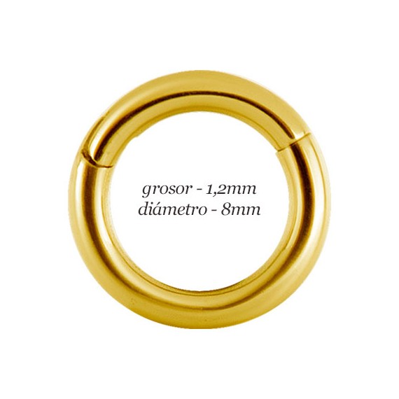 Aro hélix oreja liso dorado, cierre bisagra con click, 8mm, grosor 1,2mm