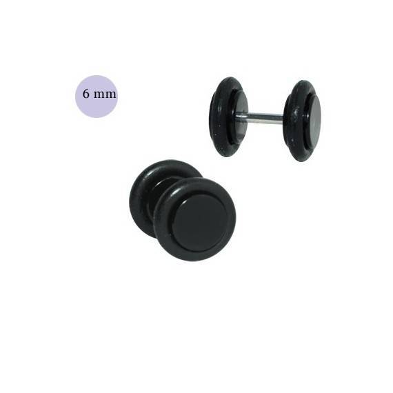 Faux écarteur d'oreille acrylique noir, 6mm diamètre. Vendu à l'unité