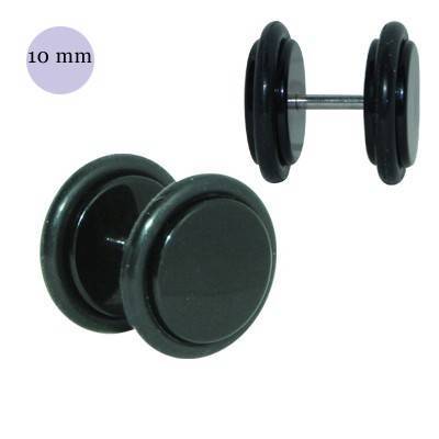Faux écarteur d'oreille acrylique noir, 10mm diamètre. Vendu à l'unité