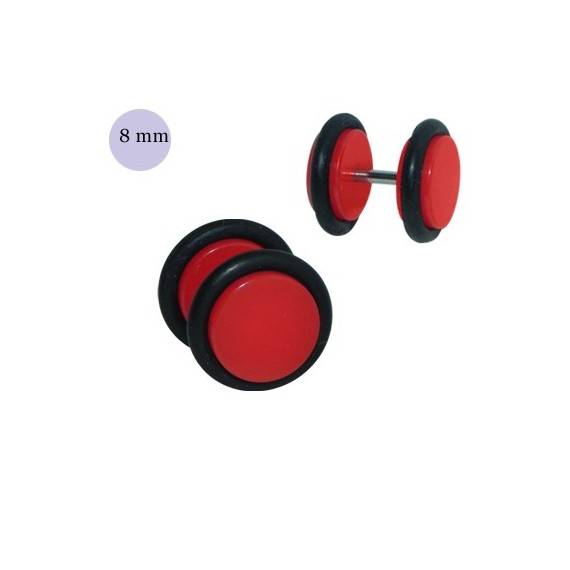 Faux écarteur d'oreille acrylique rouge, 8mm diamètre. Vendu à l'unité