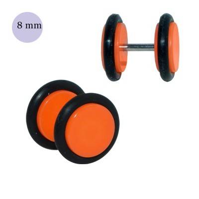 Faux écarteur d'oreille acrylique orange, 8mm diamètre. Vendu à l'unité