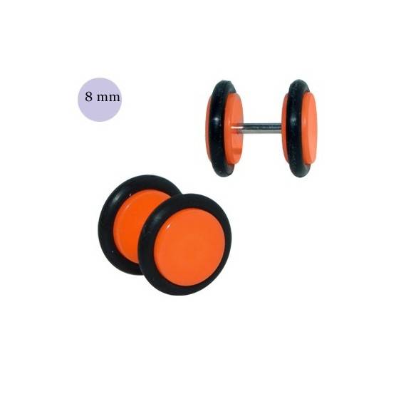 Faux écarteur d'oreille acrylique orange, 8mm diamètre. Vendu à l'unité